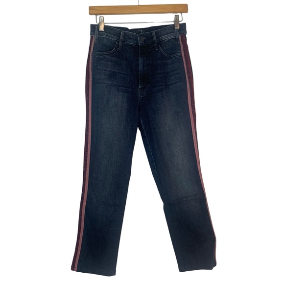 MOTHER Hustler Ankle Crop Stretch Denim Here Kitty Kitty Glitter Racer Excellent - Picture 7 of 15